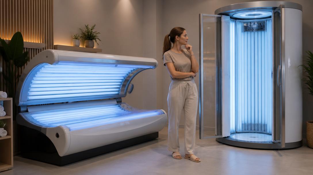 Lehnout si, nebo zůstat stát? Objevte kouzlo ležatých a vertikálních solárií a vyberte si to pravé pro svůj relax